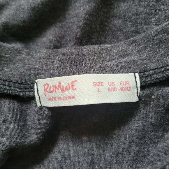 Romwe Womens Layered Look Striped Sleeve Gray Daisy Embroidery T-Shirt Size L - Picture 4 of 4